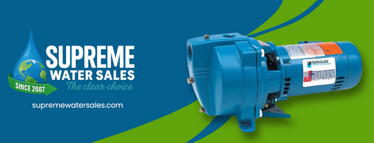 Supreme Water Sales logo with a blue jet pump and tagline ‘The clear choice’ since 2007