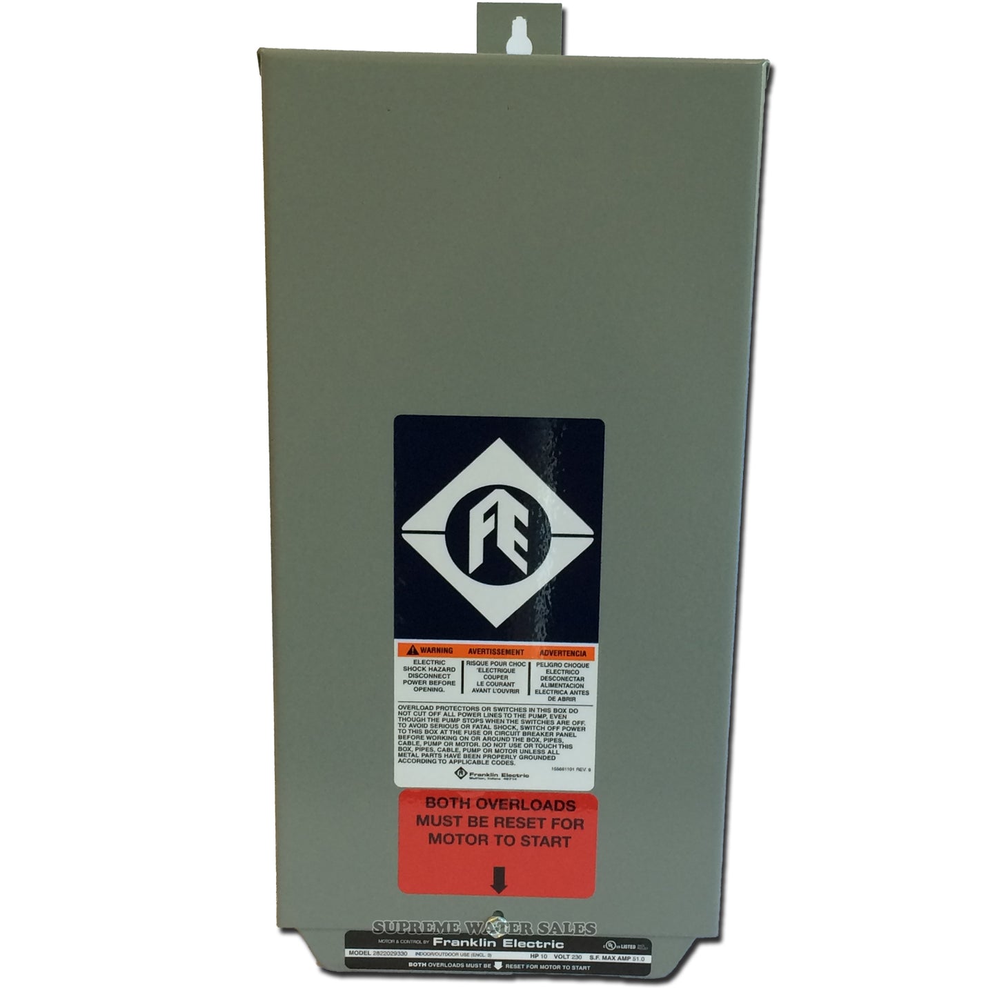 Franklin Electric 2822029330 - 10 HP - Submersible Motor Control Box - DELUXE w/ Magnetic Contactor