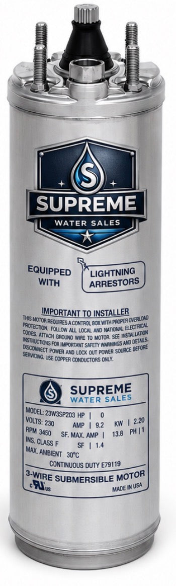 Supreme Water Sales – 3HP Submersible 4" Well Motor - 230V - 3W - 1Ph