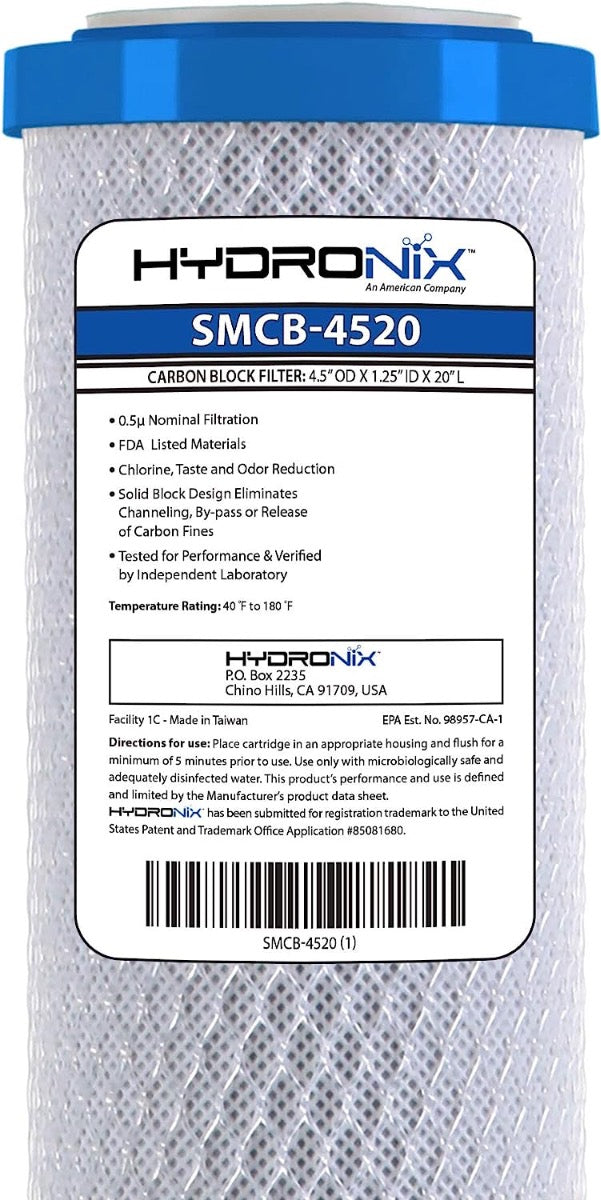 Hydronix Carbon Block Filter - 0.5 micron - 4-1/2 x 20 inch - SMCB-4520