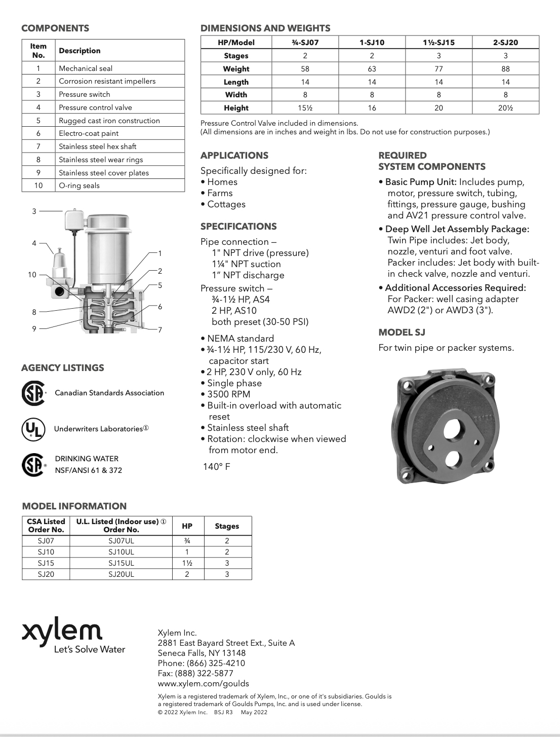 Goulds SJ10 Vertical Deep Well Jet Pump - 1HP - Replacing the VJ10 pump (discontinued)