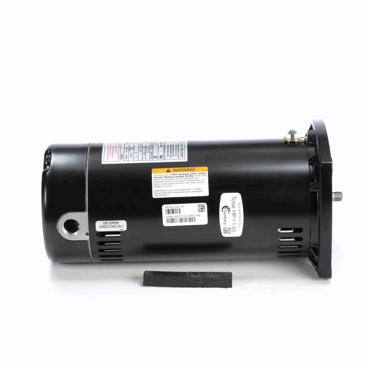 Century Electric USQ1152 (equivalent to HSQ165) - Pool Pump Motor - 48Y Frame - Square Flange - 1.65 HP - 115/230V