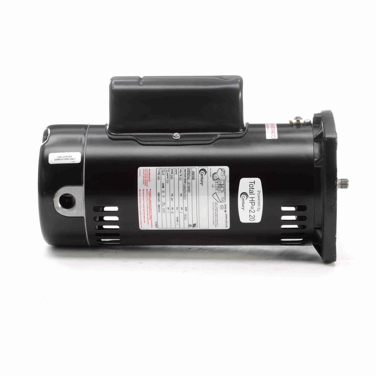 Century Electric USQ1202 (equivalent to the HSQ220) - Pool Pump Motor - 48Y Frame - Square Flange - 2.20 HP - 230V