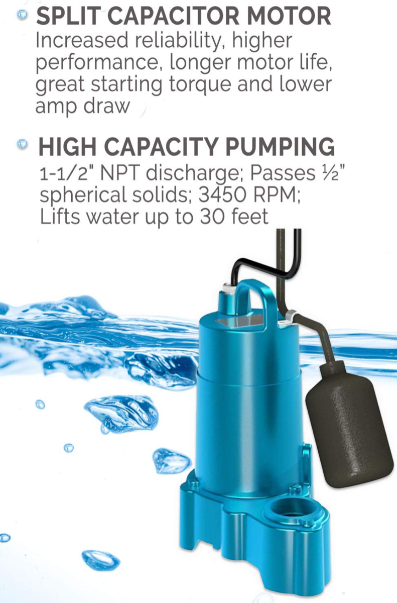 Barnes Pump SP33AX, Residential Sump Pump and Float, Dewatering and Plumbing, 1/3 HP - 120 Volts - 1 Phase - 50 GPM 1.5 inch NPT