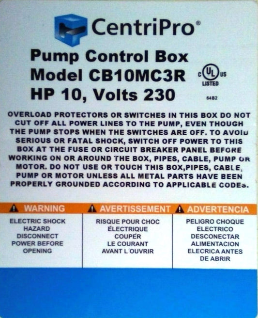 CentriPro/Goulds 6 inch Submersible Motor Control Box - 10 HP - 230V - CB10MC3R