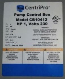 CentriPro CB10412 - 1 HP - QD Submersible Motor Control Box - 230V