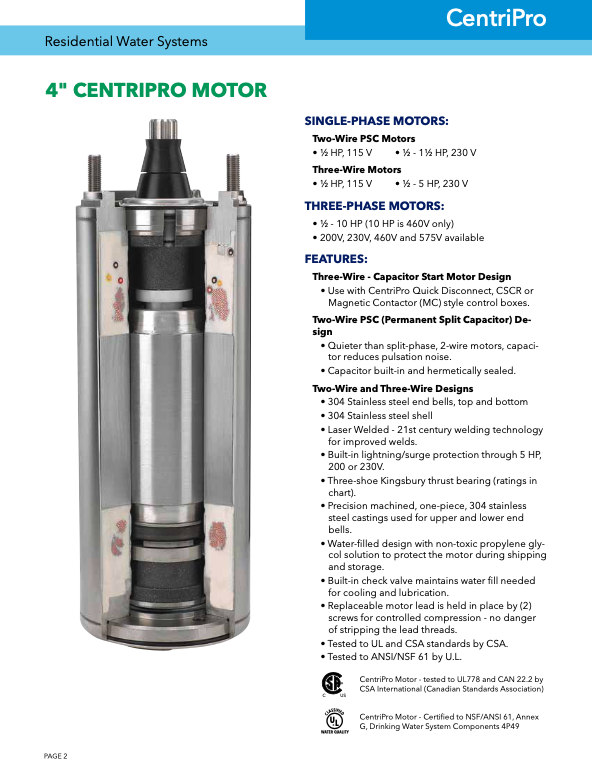 Goulds / CentriPro: M75434 - 4 Inch Submersible Motor - 7.5 HP - 460 Volt - 3-Phase