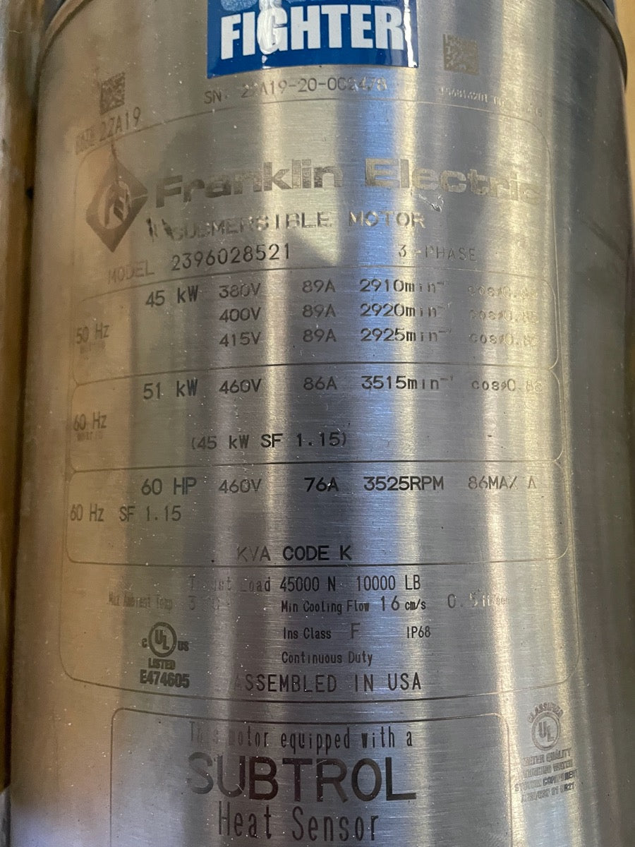 Franklin Electric 2396028521 - 8 Inch Submersible Motor - 60 HP - 460/380 Volt - 3-Phase