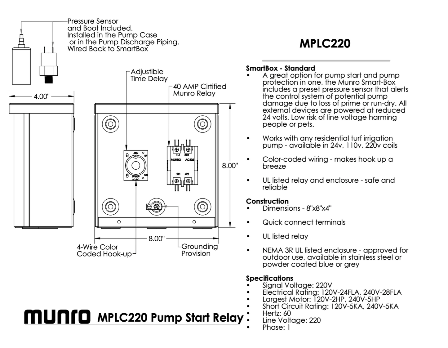 Munro SmartBox MPLC220T - Low Pressure and Temperature Sensors - 220V Controller