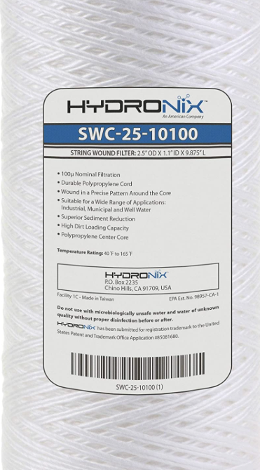 Hydronix - String Poly Wound Filter Cartridge - 2-1/2 x 9-7/8 - 100 Micron - SWC-25-10100
