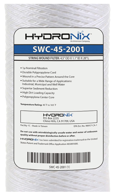 Hydronix - String Poly Wound Filter Cartridge - 4-1/2 x 20 - 1 Micron - SWC-45-2001