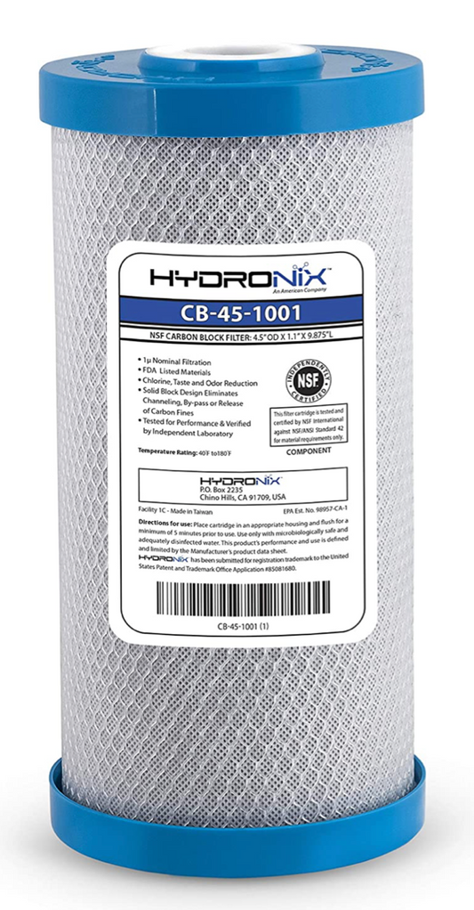 Hydronix Carbon Block Filter - 1 micron -  4-1/2 x 9-7/8 - CB-45-1001