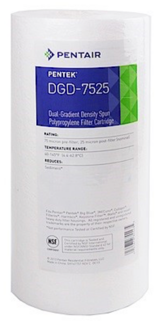 Pentek DGD-7525 - Dual Gradient Density Sediment Filter Cartridges - 4-1/2 x 9-7/8 inch - 75 Micron to 25 Micron