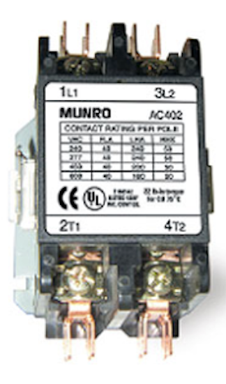 Munro Contactor - 2-Pole 40-amp Relay - 24v coil - Dinrail Mount - ELRELAY1D