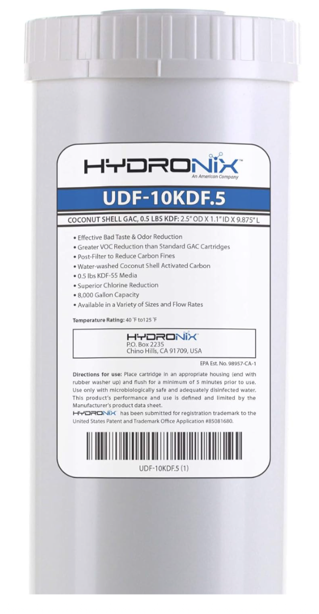 Hydronix UDF Series Granular Activated Carbon (GAC) Media Filter + 0.5 lbs KDF - 2.5 x 10 inch - UDF-10KDF.5