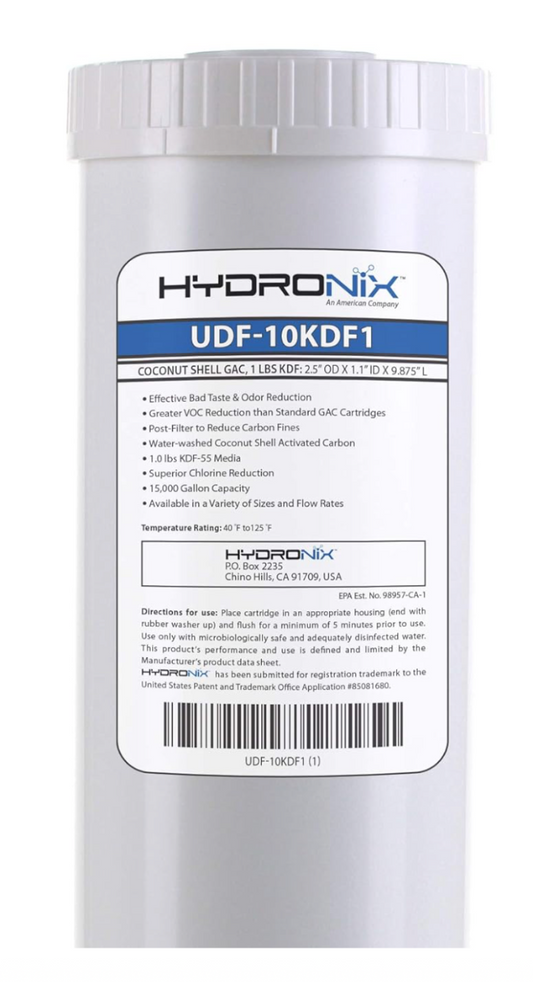 Hydronix UDF - Granular Activated Carbon (GAC) Media Filter + 1 LB KDF - 2.5 x 10 inch - UDF-10KDF1