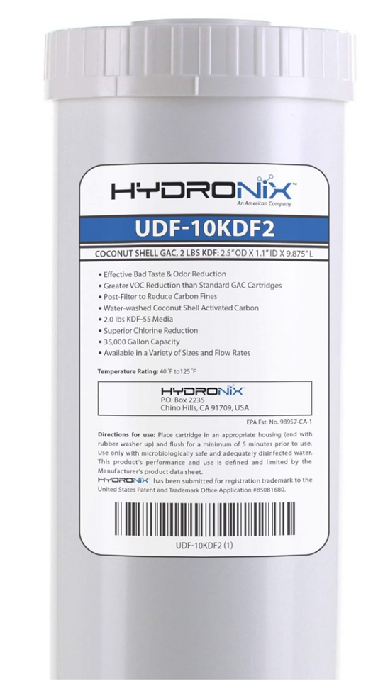 Hydronix UDF - Granular Activated Carbon (GAC) Media Filter + 2 LB KDF - 2.5 x 10 inch - UDF-10KDF2