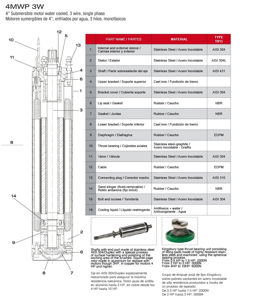 Pearl 4MWP-75C363 - 4 Inch Submersible Motor - 7.5 HP - 230V - 3 Wire - 3 Phase