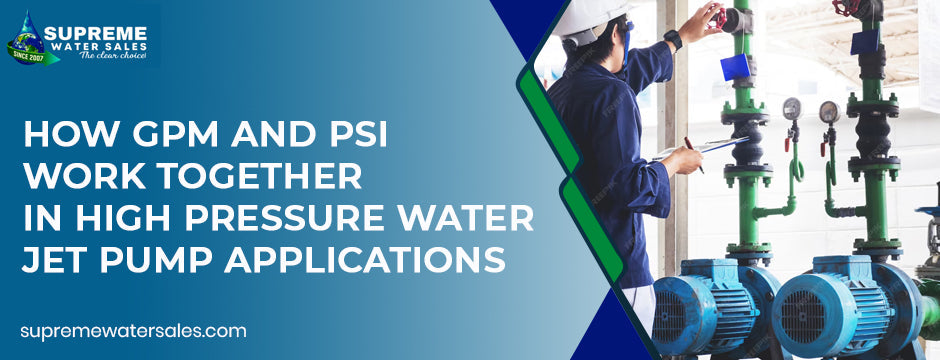 Technician inspecting high pressure water jet pump system showing how GPM and PSI work together in industrial pumping applications.