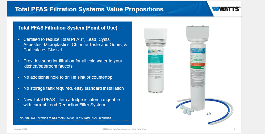 Watts Single-Stage Total PFAS "forever chemicals" Filtration System