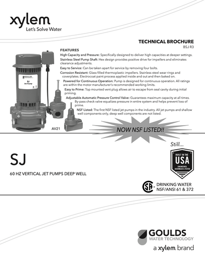 Goulds SJ10 Vertical Deep Well Jet Pump - 1HP - Replacing the VJ10 pump (discontinued)