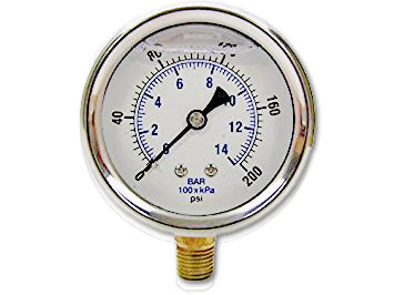 Pressure Gauge - Liquid Filled 0-100 psi - 1/4 MNPT - Side Mount