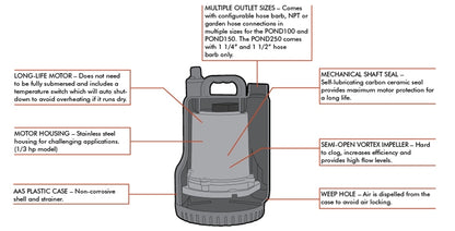 Munro POND250 - Submersible Dewatering Pond Pump - 1/3 HP - 110 V