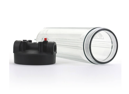 Hydronix Water - HF45 Series - Clear Filter Housing W/Pressure Relief -  4.5 x 20 inch - 1 inch Ports