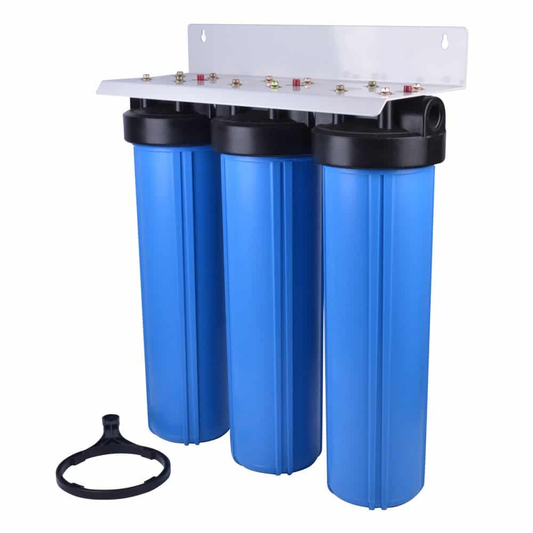 Hydronix Water - HF45 Series - Triple Filter Housing W/Pressure Relief -  4.5 x 20 inch - 1 inch Ports