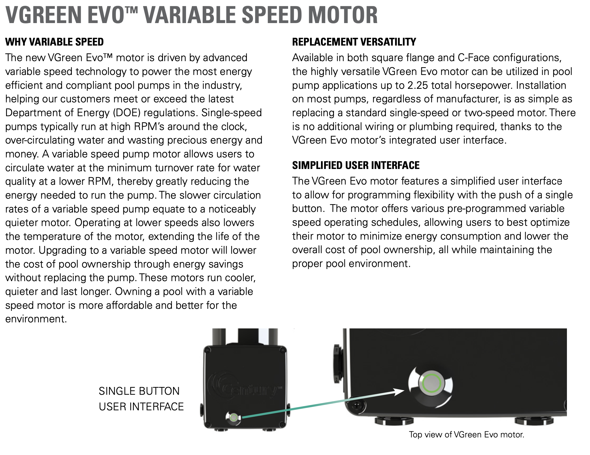 Century Electric VGREEN EVO Variable Speed Motor Interface